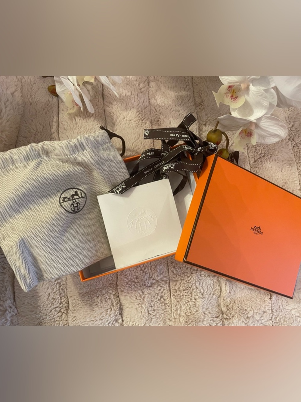 Hermes Orange Gift Box with Branded Ribbon and Dust Bag